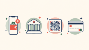 A simple icon row or graphic showing GCash, bank transfer, QR code, and card as the four payment options a Philippine host might accept