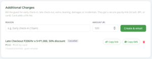 PinasBnb dashboard screenshot showing a Payment Request tied to a reservation